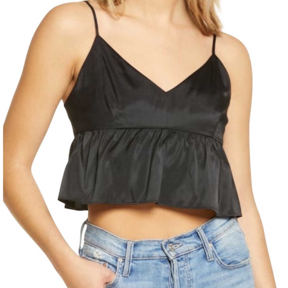NWT Aritzia Wilfred Lover Satin Camisole L Black Peplum Crop Top